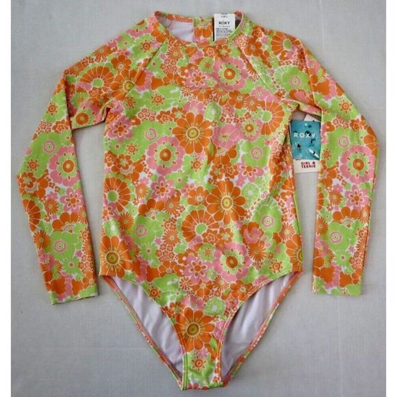 Roxy ERGWR03354 Girl's Sz 12/L Orange Last in Paradise L/S One Piece Swimsuit - Picture 1 of 10